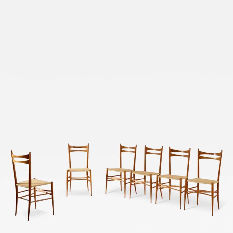 Emanuele Rambaldi Emanuele Rambaldi set of six beech and straw chairs by Chiappe Chiavari 1940s