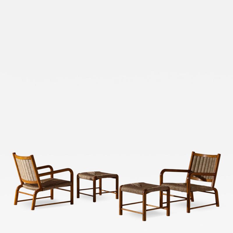 Emanuele Rambaldi Pair of Armchairs Stools by Emanuele Rambaldi for Guido Chiappe Italy 1930s