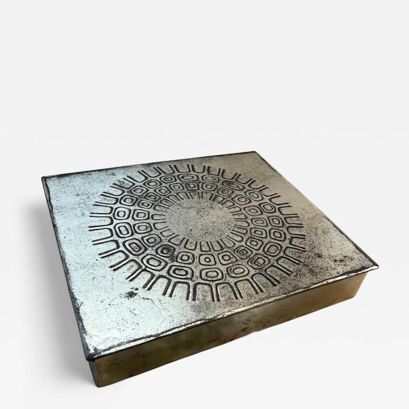 Embossed Metal Box with Geometric Sunburst Pattern