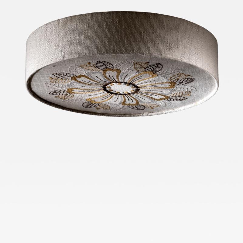 Embroidered fabric flush mount