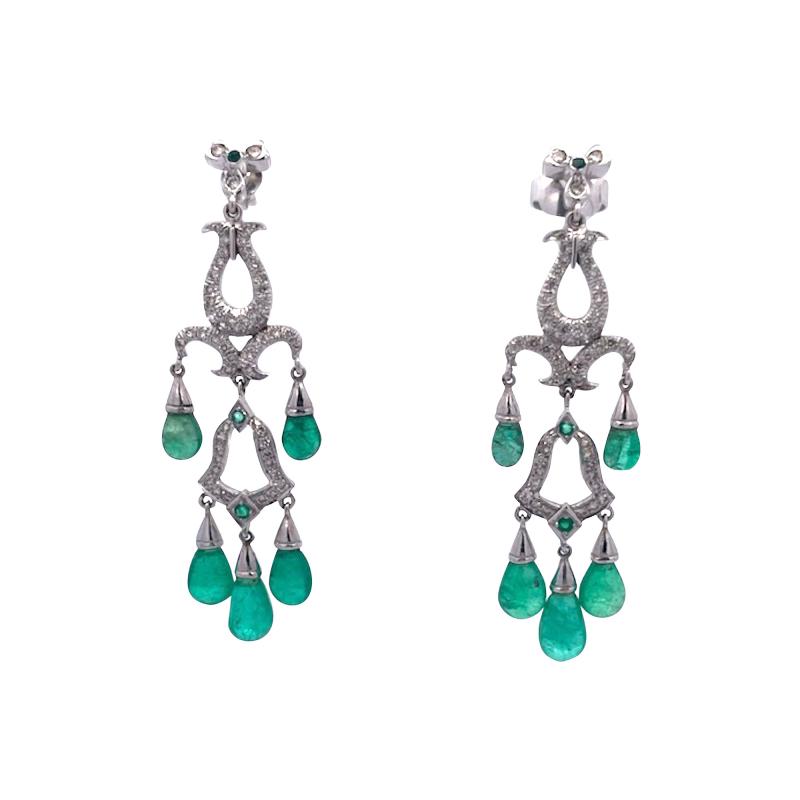 Emerald Diamond Chandelier Drop Earrings 14K