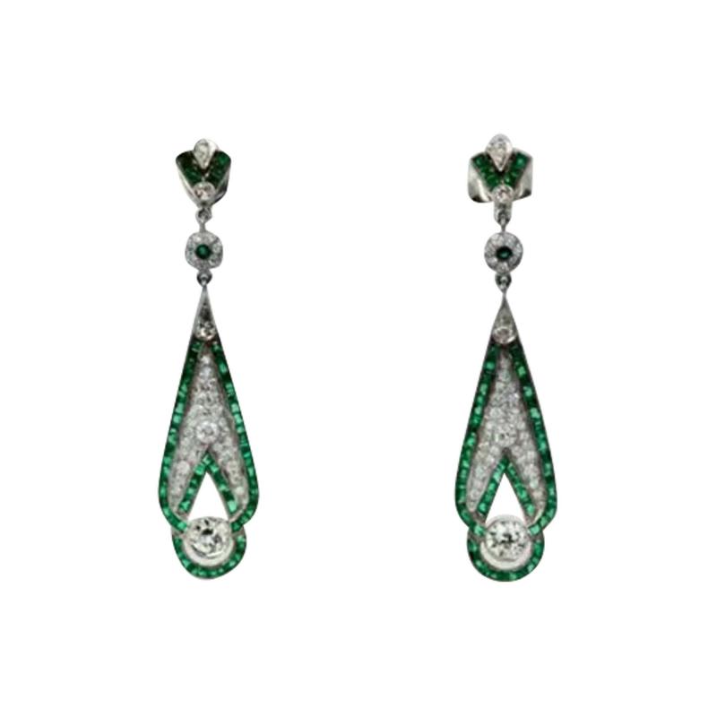 Emerald Diamond Pendant Earrings 18K