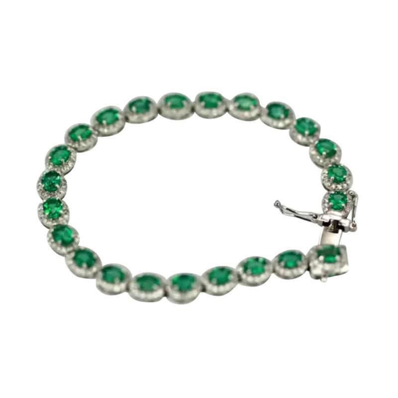 Emerald Diamond Platinum Link Bracelet 8 84 Carats
