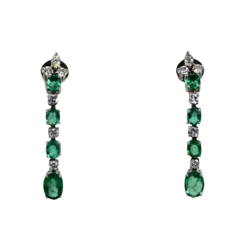 Emerald Drop Dangle Earrings 5 Carats 18K