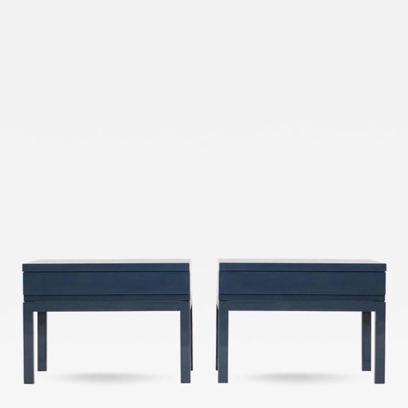 Emiel Veranneman Veranneman Petrol Blue Lacquered Bed Side Tables