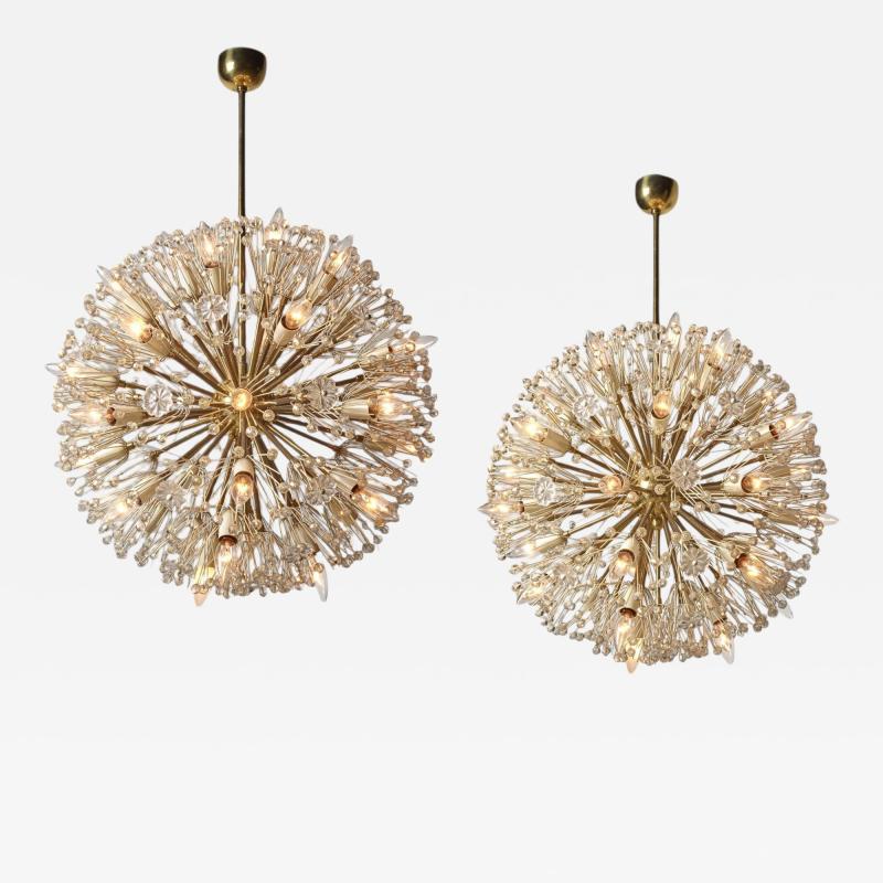 Emil Stejnar Large Snowflake Chandeliers Brass Glass Austria 1965