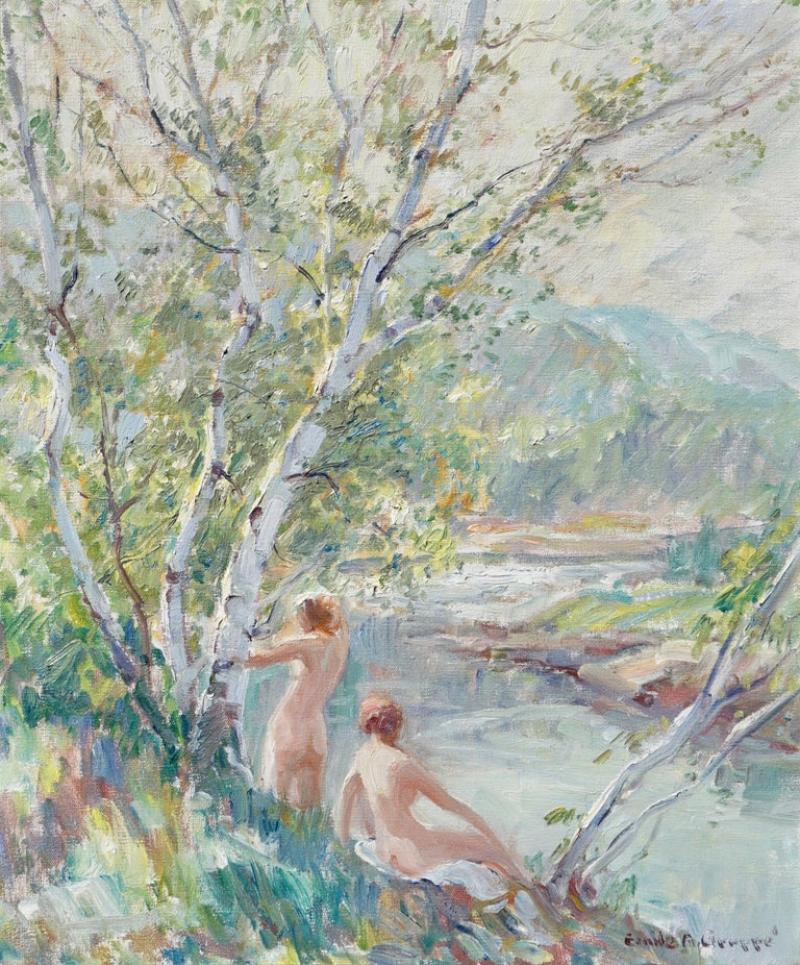 Emile Albert Gruppe Emile Albert Gruppe Nymphs Oil Painting Nudes by a River
