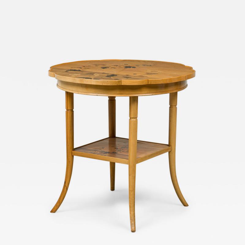 Emile Galle French Art Nouveau Floral Marquetry Rotating Top Occasional Table