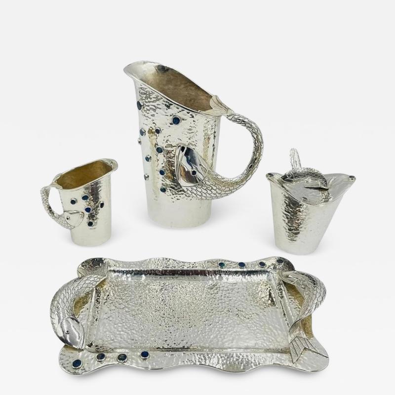 Emilia Castillo Emilia Castillo Five Piece Fish Tea or Coffee Set Mexican Modern Silversmithing