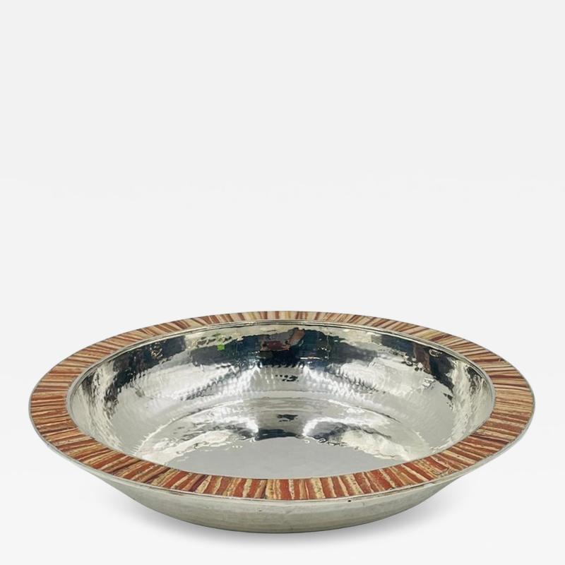 Emilia Castillo Emilia Castillo Hammered Silver Plated Bowl with Jasper Stone Inlay Mexico