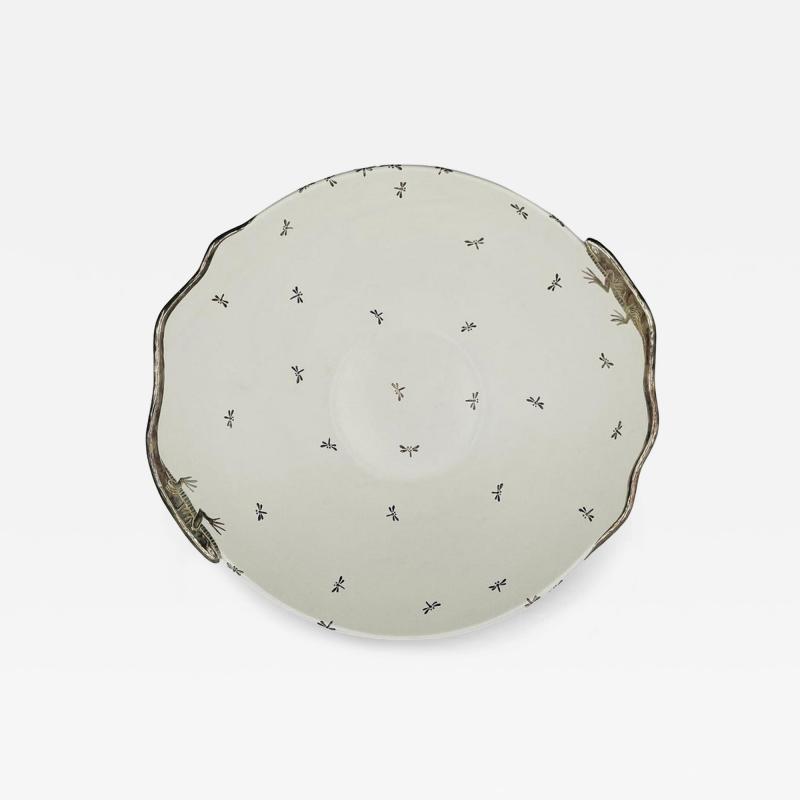Emilia Castillo Emilia Castillo Large Porcelain Pure Silver Bowl with Lizards and Dragonflies