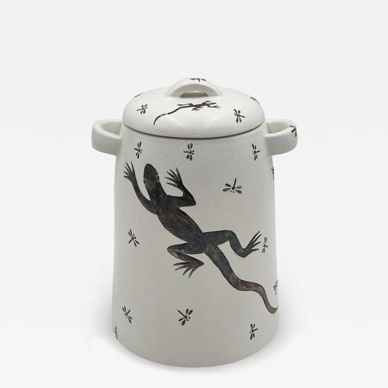 Emilia Castillo Emilia Castillo Porcelain Silver Lidded Container with Lizards Taxco Mexico