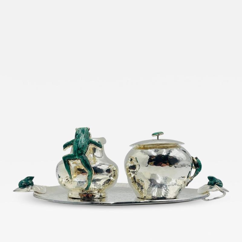 Emilia Castillo Emilia Castillo Silver Plated Malachite Tea Service Set Mexican Modernism