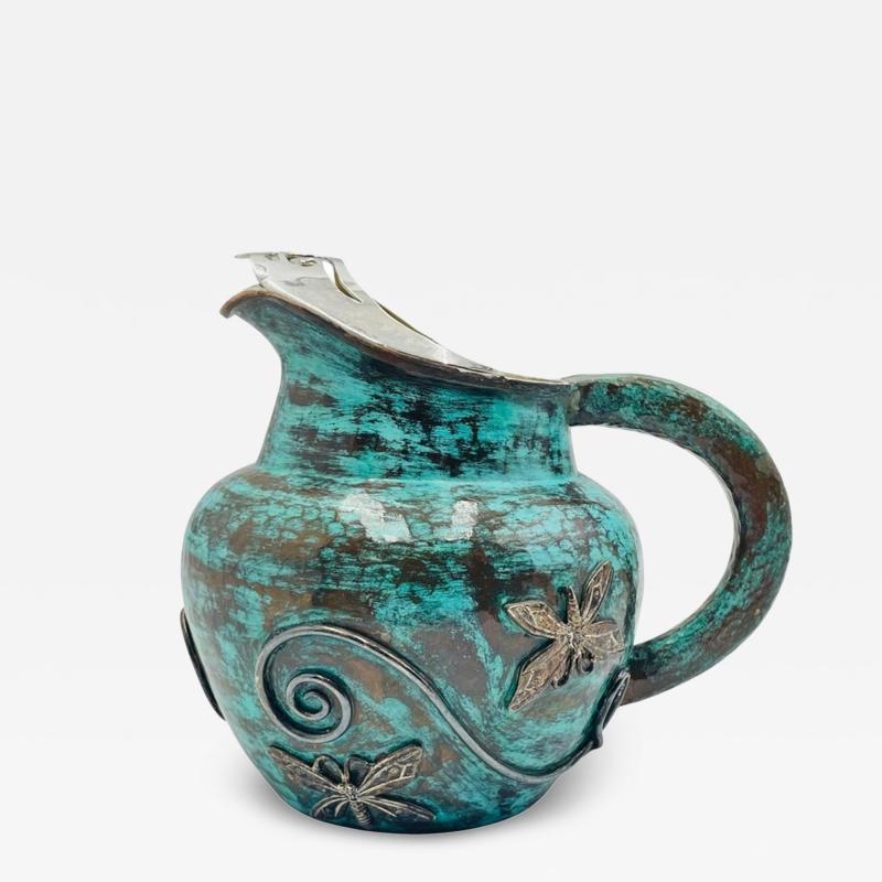 Emilia Castillo Emilia Castillo Silver Plated Water Pitcher With Butterflies Verdigris Patina