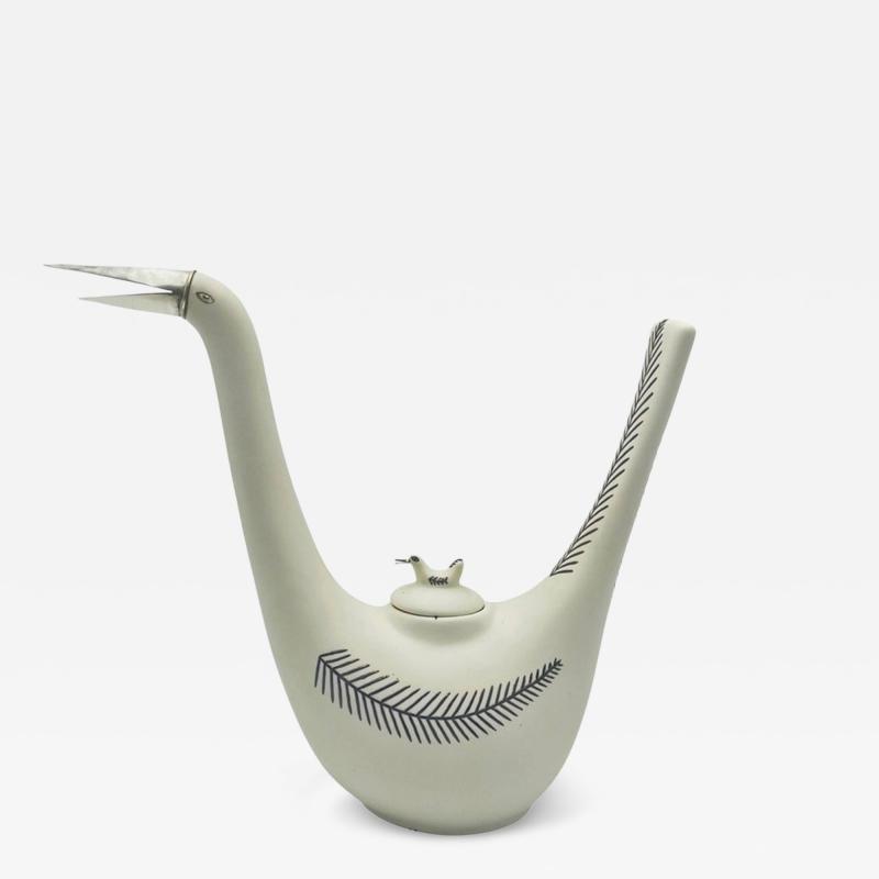 Emilia Castillo Emilia Castillo Taxco Porcelain Sterling Silver Swan Teapot Signed Numbered