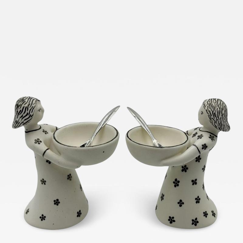 Emilia Castillo Emilia Castillo The Couple Bisque Porcelain Salt Cellars Sterling Spoons Set