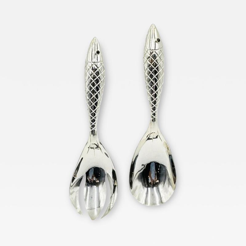 Emilia Castillo Emilia Castillo for Los Castillo Taxco Silver Plate Fish Salad Serving Set