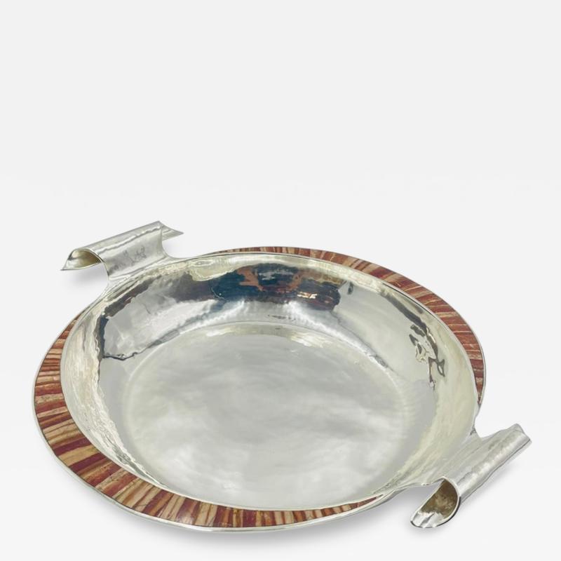 Emilia Castillo Large Emilia Castillo Silver Plate Jasper Inlay Serving Bowl Mexican Silver