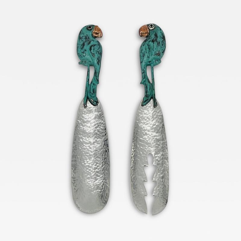 Emilia Castillo Rare Emilia Castillo Taxco Parrot Silverplate Verdigris Serving Utensils