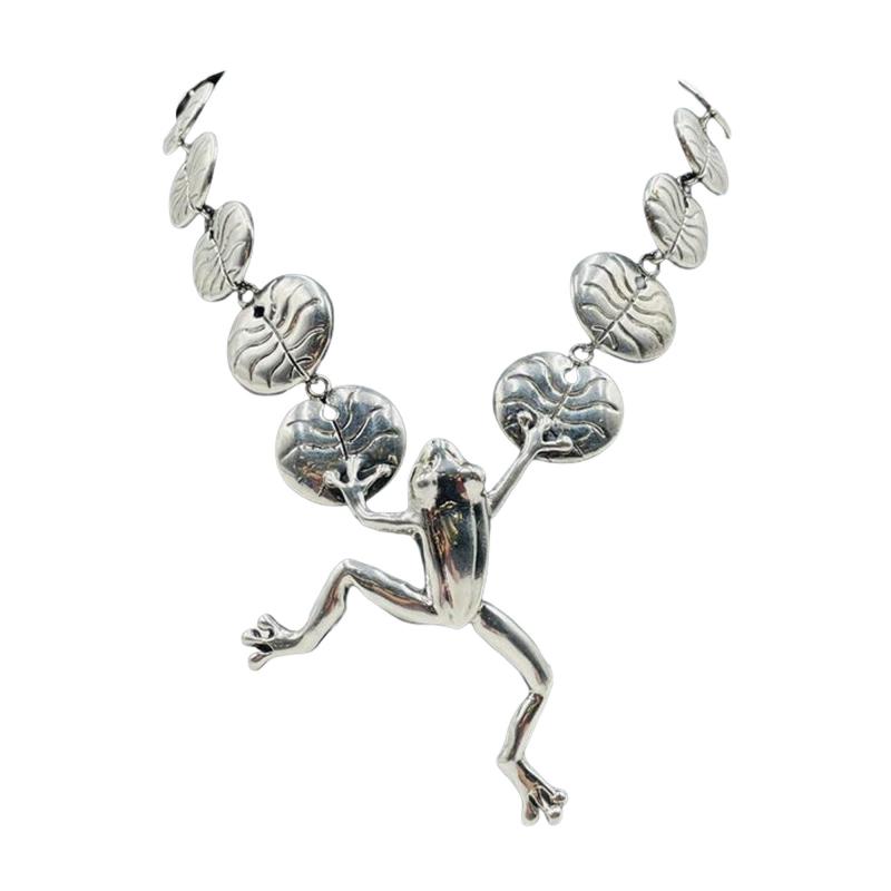 Emilia Castillo Stunning Sterling Silver Frog Lily Pad Necklace by Emilia Castillo