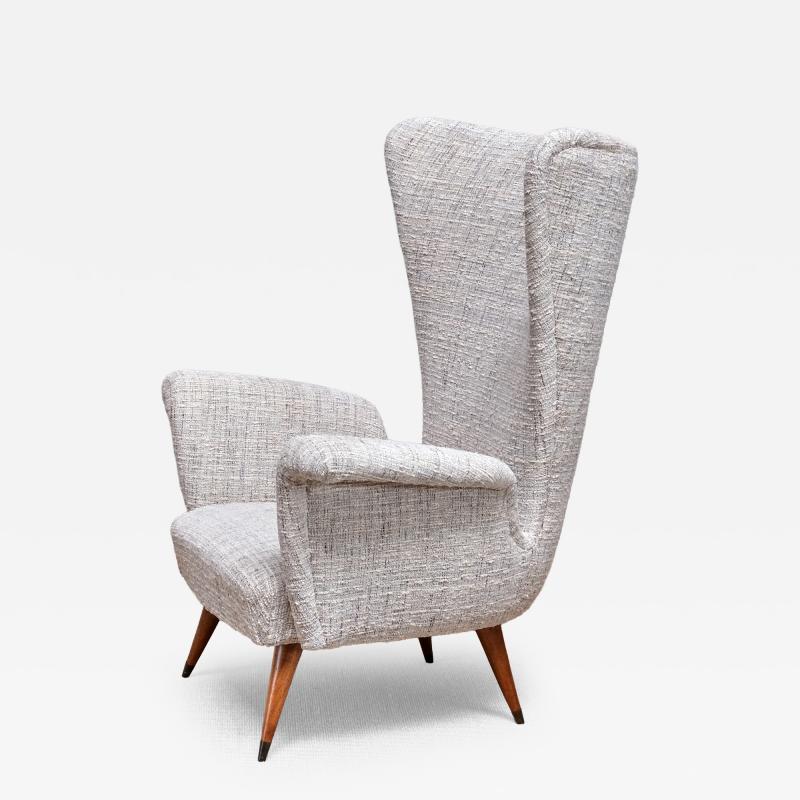 Emilio Sala e Giorgio Madini Sala Madini Emilio Sala Giorgio Madini Wing Chair in Nobilis Tweed Walnut Italy 1950s