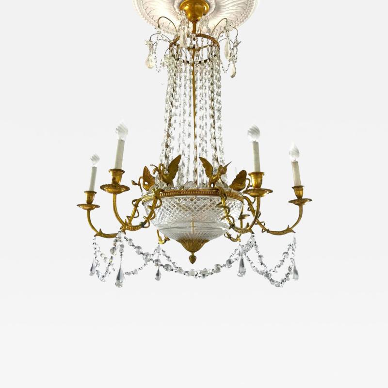 Empire Gilt Bronze and Crystal Chandelier Six Arms 1815