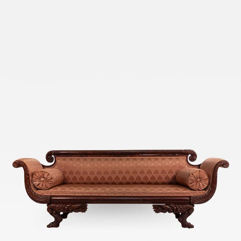 Empire Style Mahogany Sofa with Peach Upholstery