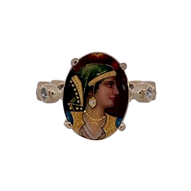 Enamel Faced Portrait of Athena Ring 14K