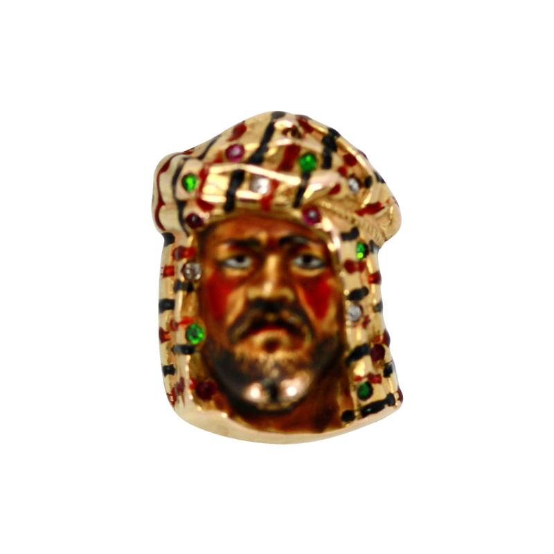 Enamel Ring with Face of Moor Arabian or Egyptian Man 14K