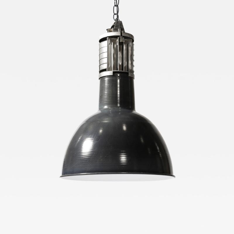 Enameled Metal Industrial Ceiling Light by Mazda France c 1960