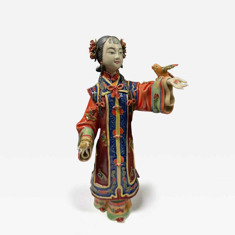 Enameled Porcelain Geisha Girl Sculpture