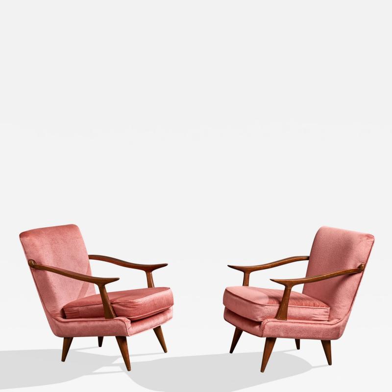 Englander Bonta Lounge Chairs with Wood and Velvet Argentina 1950s
