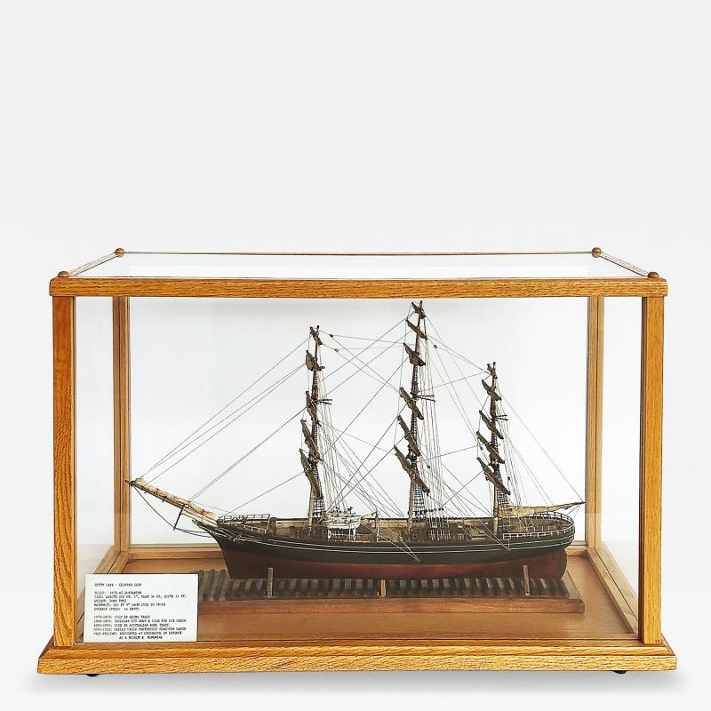 English 1870 Cutty Sark Clipper Hand Crafted Model Encased in Wood Glass 1970s