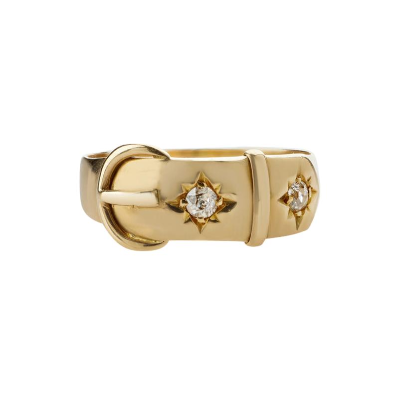 English 18K Gold and Diamond Buckle Ring