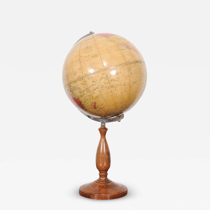 English 1930s Philips Challenge Terrestrial Globe With Turned Walnut Base
