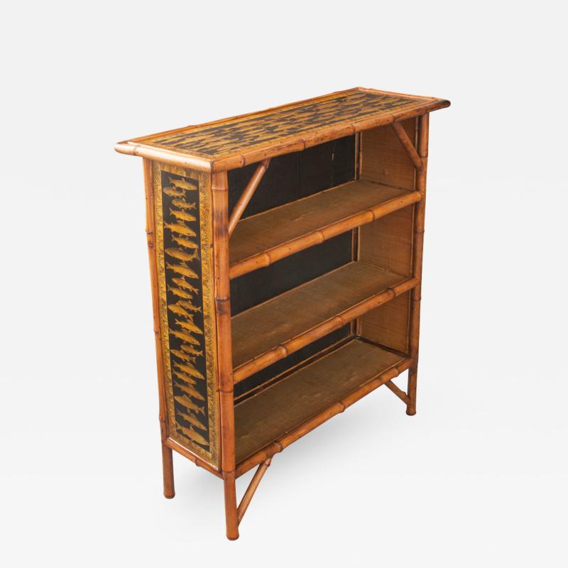 English 19th Century Bamboo and D coupage Fish Bookcase