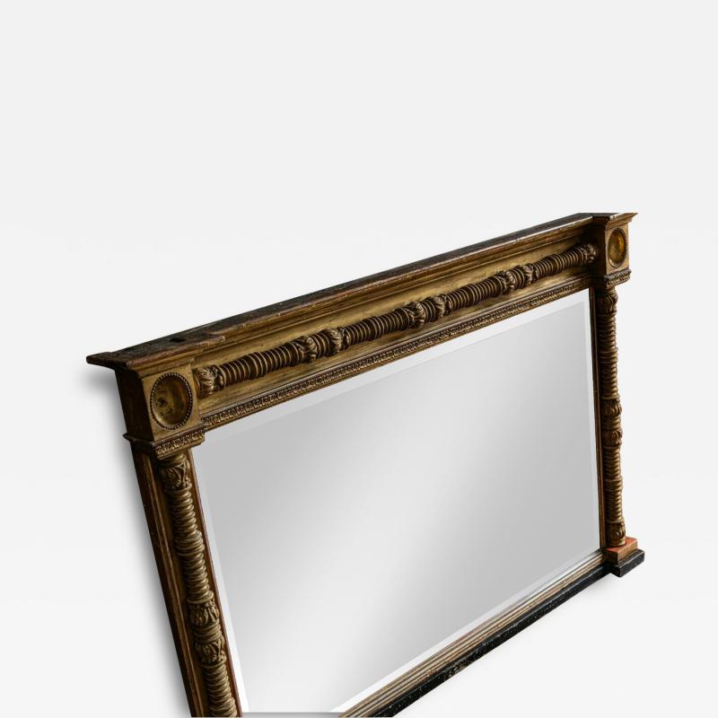 English 19th Century Gilt Ebonized Bevelled Overmantle Mirror