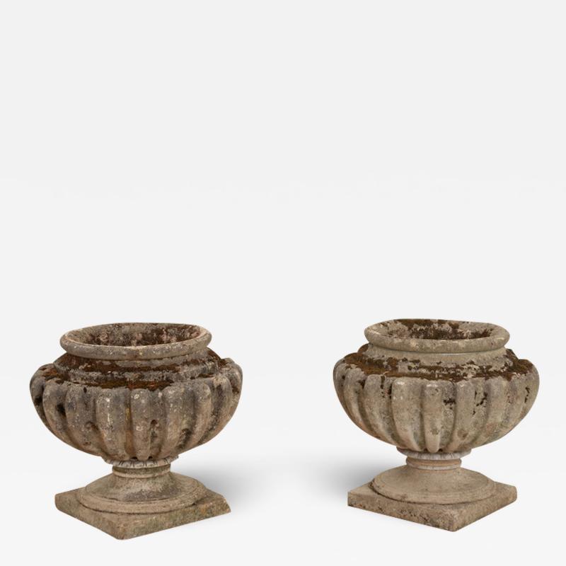 English 19th Century Pair of Stone Planters