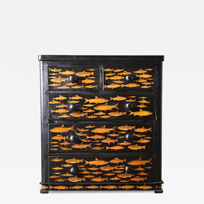 English 19th Century Pine Chest with New Paint Decoupage