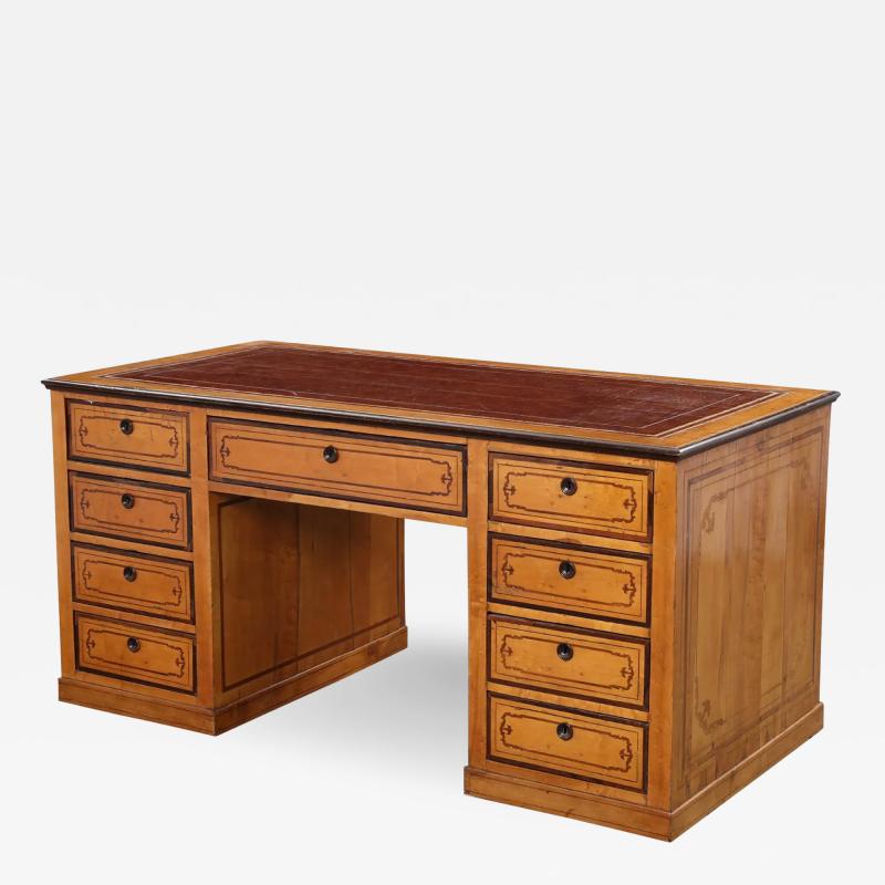 English 19th Century Satinwood Pedestal Desk