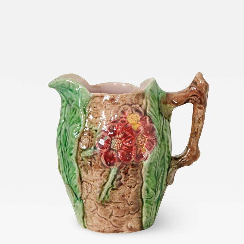 English 19th Century Small Majolica Floral Pitcher