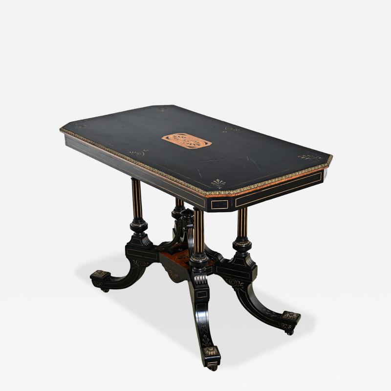 English 19th Century Victorian Ebonized and Inlay Center Table