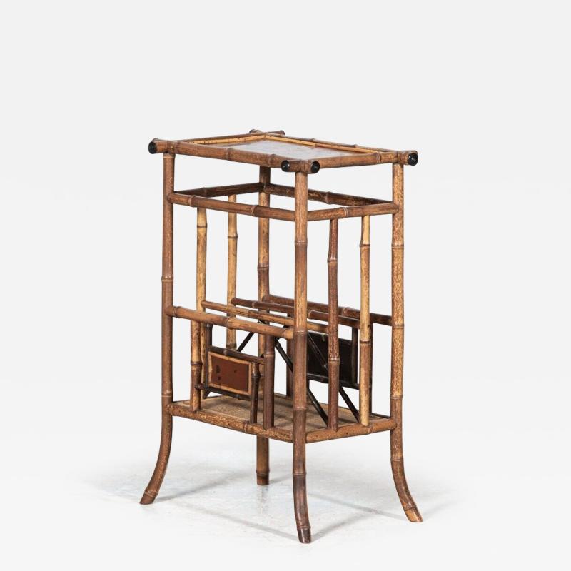 English 19thC Bamboo Side Table Magazine Rack