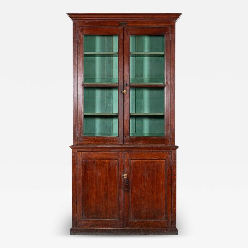 English 19thC Pine Glazed Housekeepers Cabinet