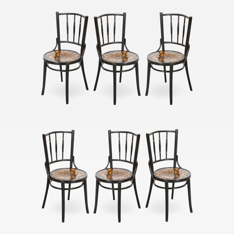 English 20th Century Decoupage Dining Chairs a Set of Six
