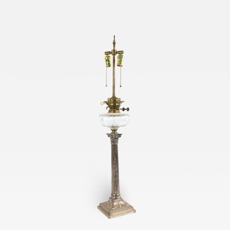 English Adam Silver Plate Corinthian Column Table Lamp