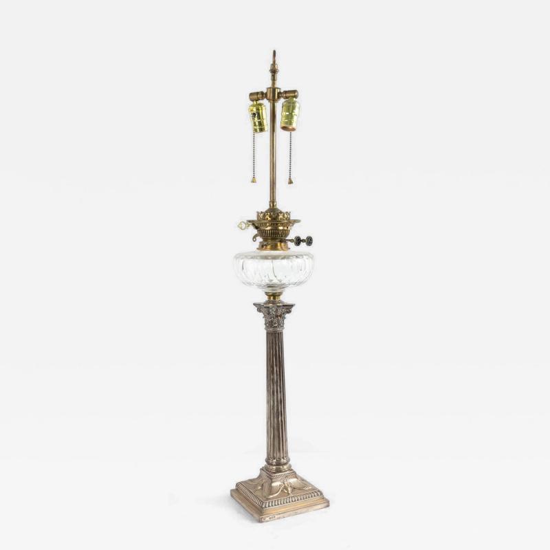 English Adam Silver Plate Corinthian Column Table Lamp