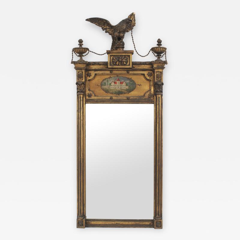 English Adam Style Gilt Wood Eagle Pediment Wall Mirror