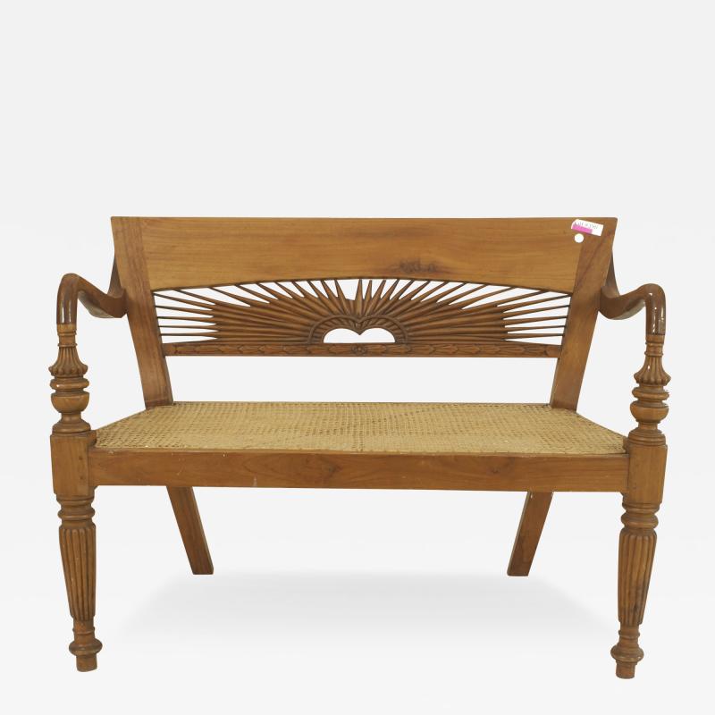 English Anglo Indian Teak Sunburst Loveseat