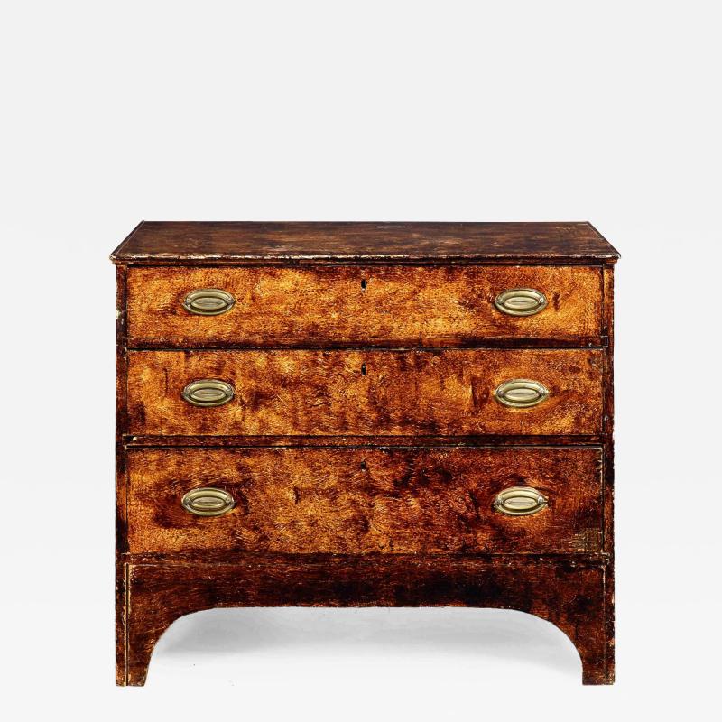 English Antique Mid 19th Century Three Drawer Glazed Chest of Drawers